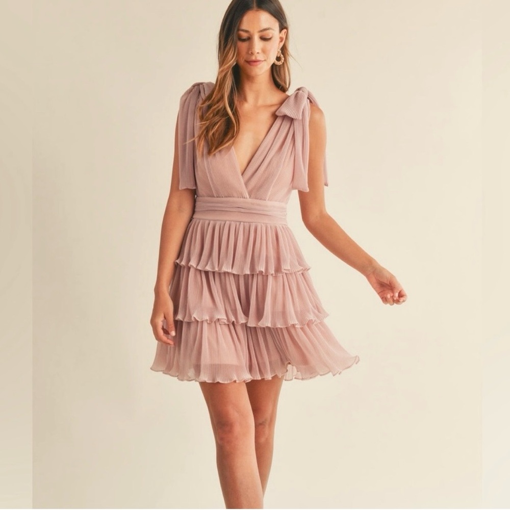 Mable McKenna Purple Shimmery plunge neckline tiered dress